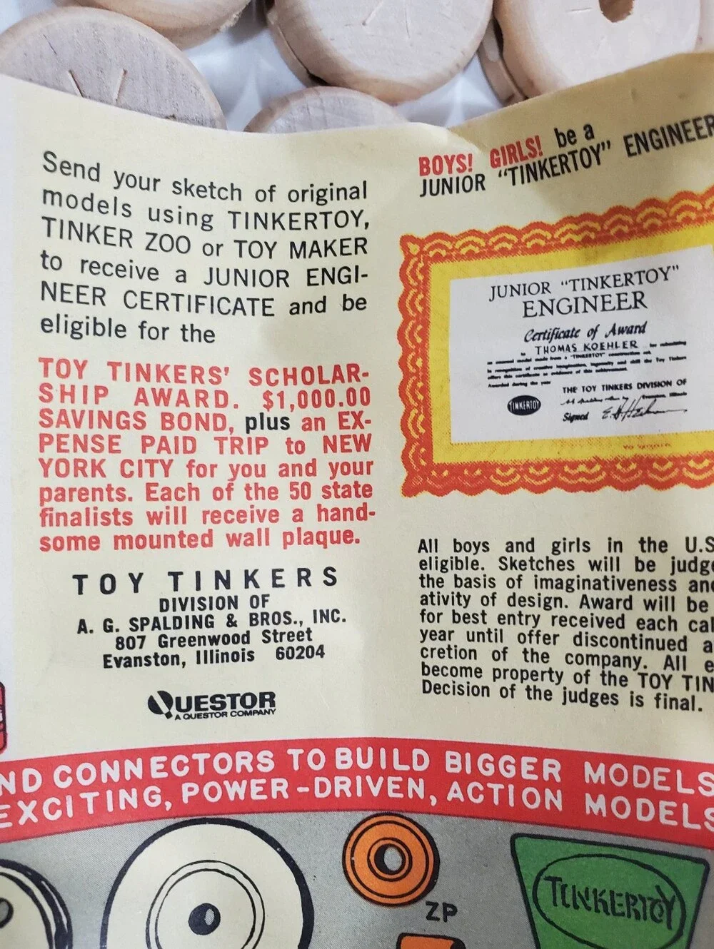 Vintage 1970 Questor Tinkertoy Set No 155 Giant Engineer 98% Complete Metal Lid